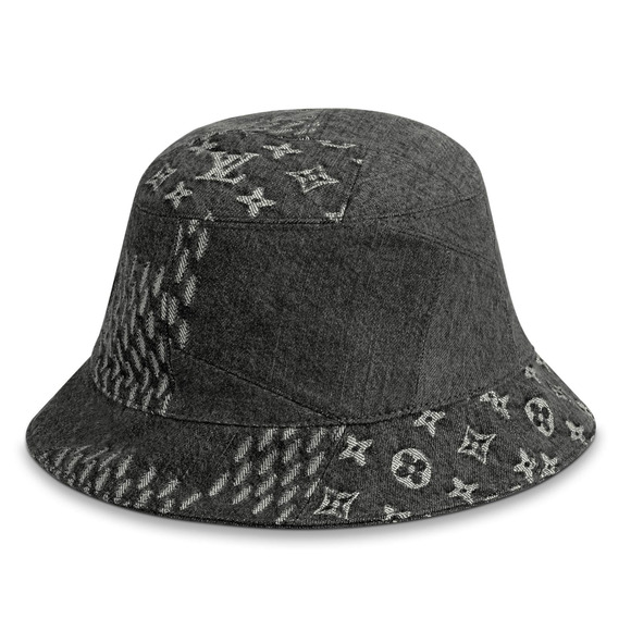 Louis Vuitton Nigo Black Monogram Giant Wave Denim Logo Sun Bucket Hat M 58cm